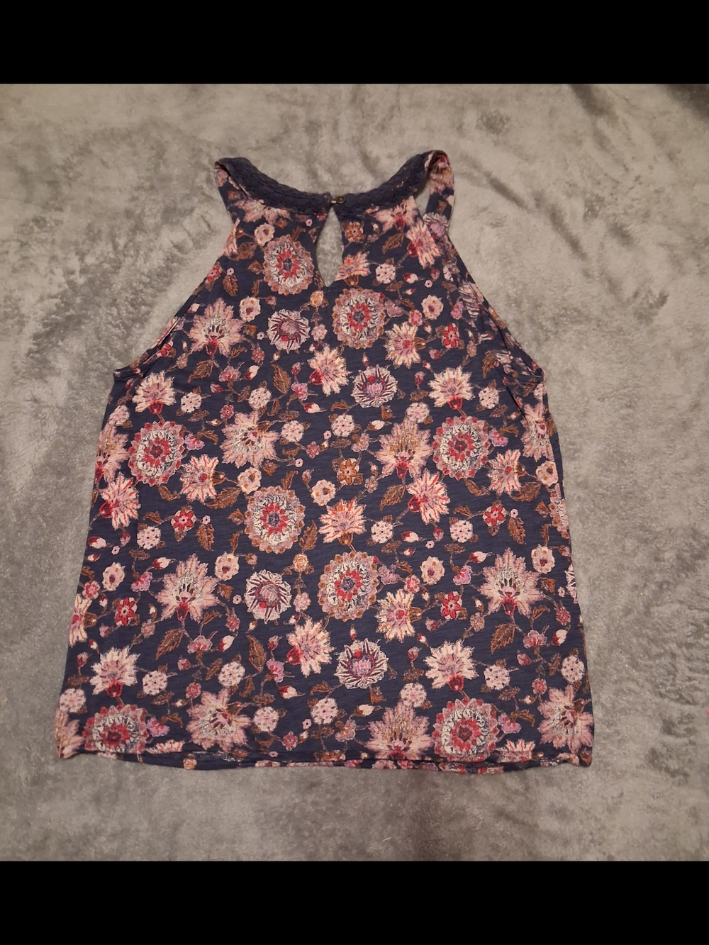 Lucky Brand Navy Floral Tank Halter With Elastic In Bottom - Picture 2 of 5